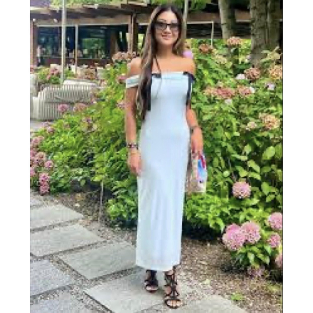 Wild Fable Mesh Maxi Dress Womens Large Light Blue Cowl Neck Removable Bows